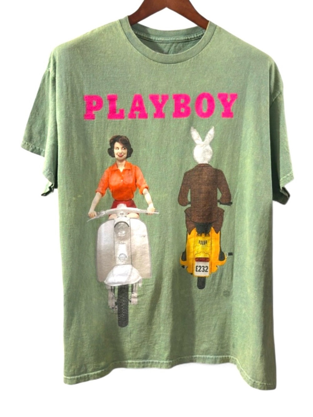 PLAYBOY Vintage-Washed Green Graphic T-Shirt Size Men’s XL